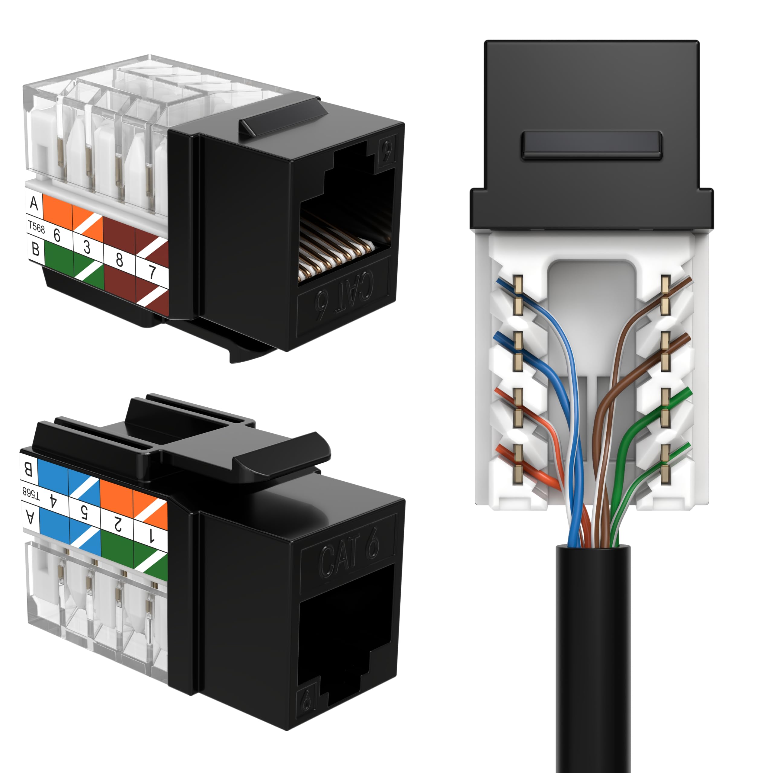 きー Cat6 RJ45 Keystone Jack Punch-Down Network Black (10) : Amazon.ca